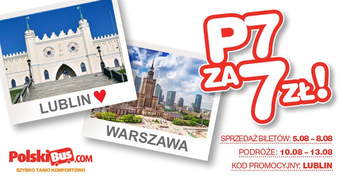 Kod promocyjny na PolskiBus: Lublin - Warszawa za 7 PLN