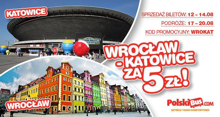 Kod promocyjny na PolskiBus: Wrocław - Katowice za 5 PLN