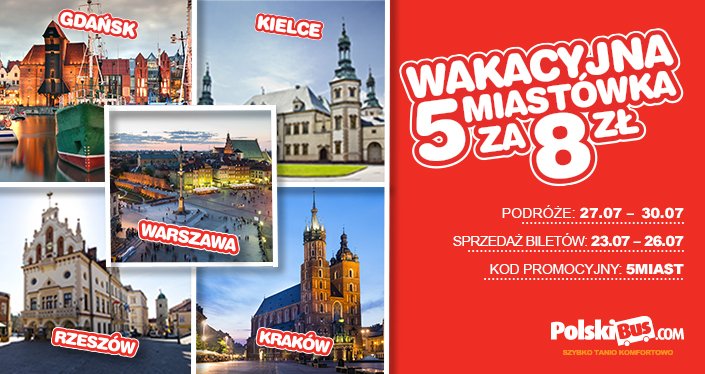 Kod promocyjny od PolskiBus: 5 miast za 8 PLN