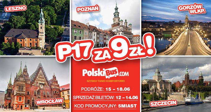 Kod promocyjny od PolskiBus: 5 miast