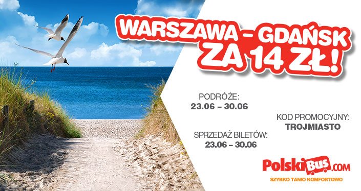 Kod promocyjny od PolskiBus: Warszawa-Gdańsk za 14 zł!