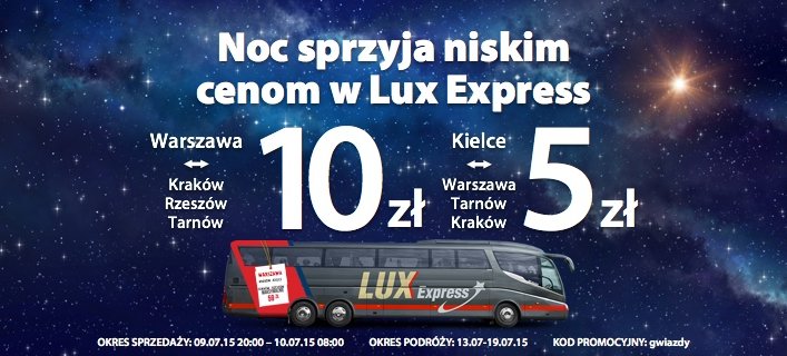 Nocna promocja od Lux Express bilety krajowe od 5 PLN