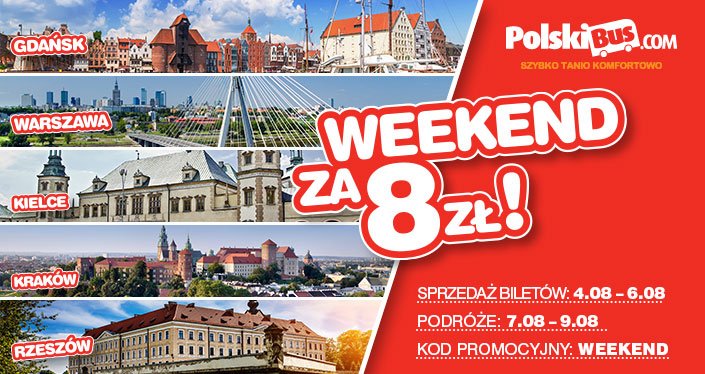Weekendowy kod promocyjny od PolskiBus od 8 PLN