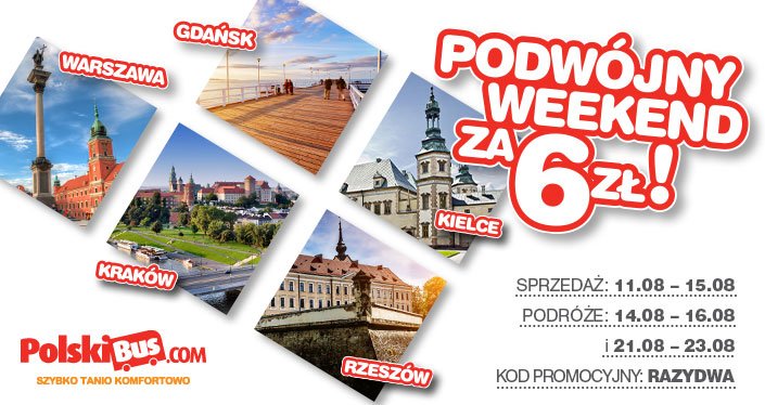Kod promocyjny na PolskiBus: podwójny weekend za 6 PLN!