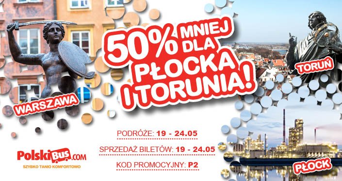 PolskiBus: 50% zniżki dla Płocka i Torunia !